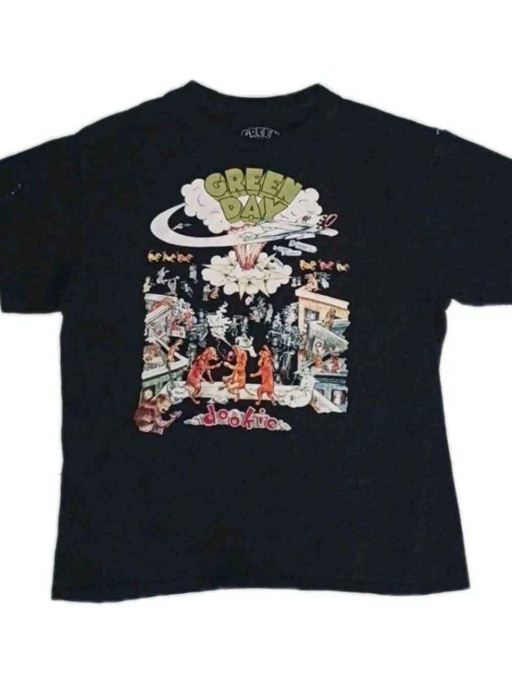 Green Day Dookie Short Sleeve Graphic T-Shirt Black Size Large Vintage Concert